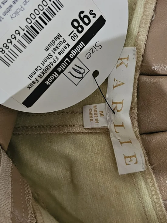 Karie Faux Leather Paperbag Waist Shorts NWT Taupe Belted Size Medium - Picture 6 of 6